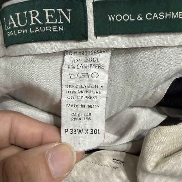 Lauren Ralph Lauren Wool Cashmere Dress Pants Mens Black Flat Front *Defects* - Picture 6 of 14